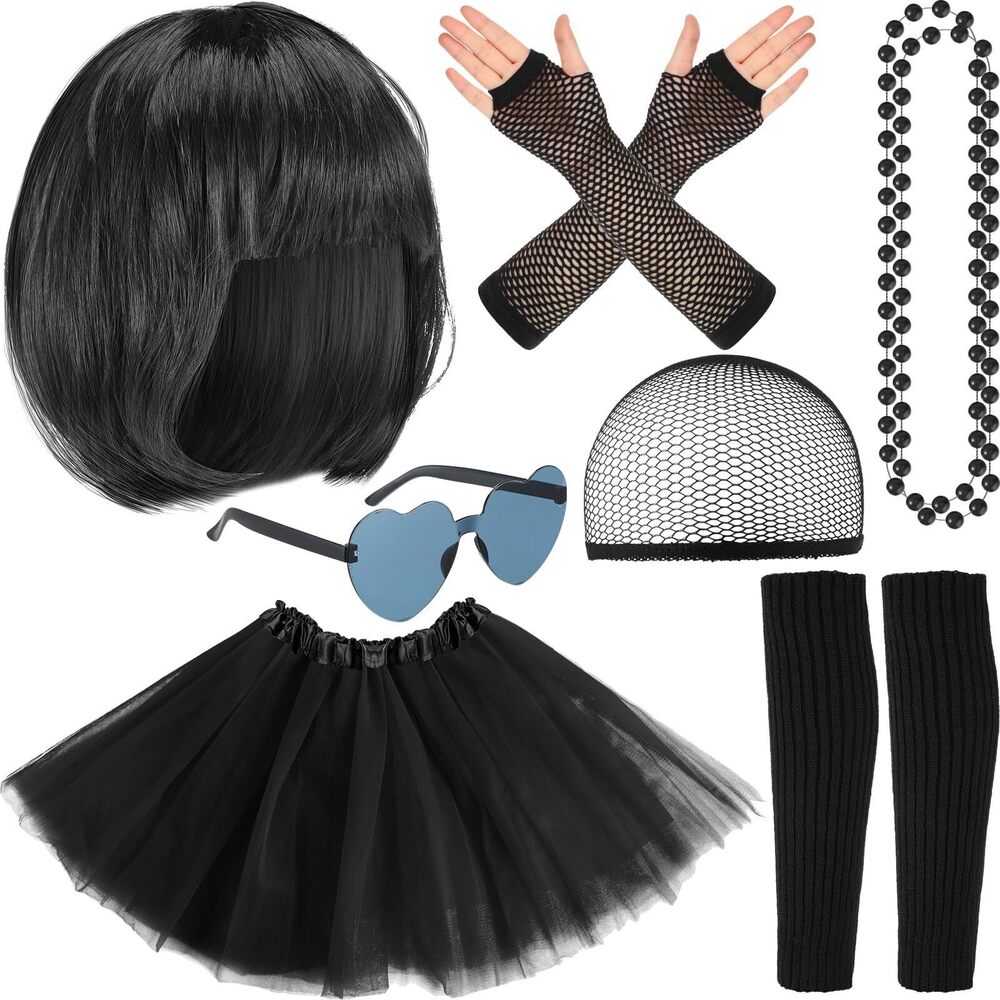 4875 80s Tutu Costume Accessoriess Set 6 Pcs Neon Tutu Bob Wig